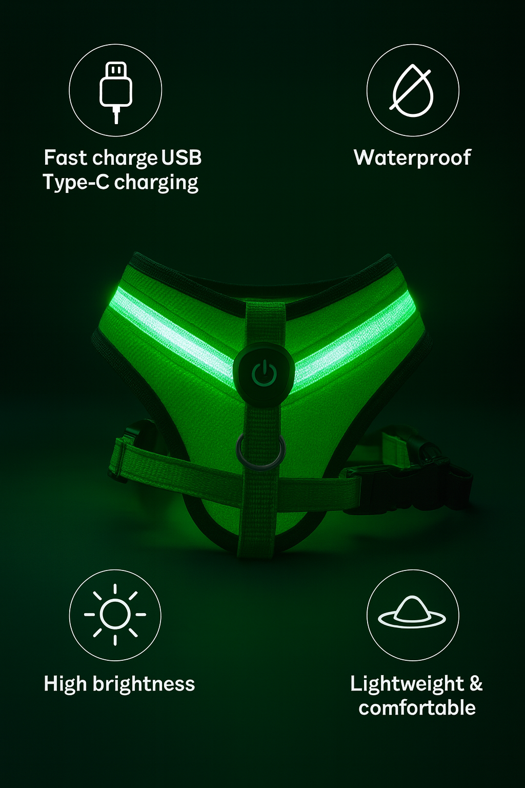 USB Rechargeable LED Dog Harness – Safe & Stylish Night Walks